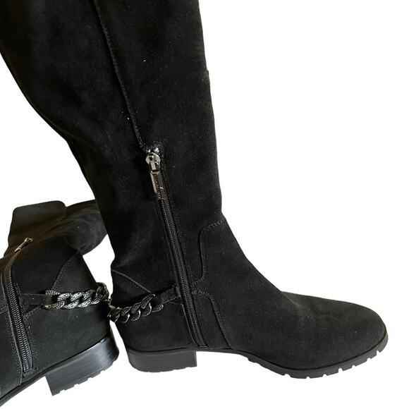 Karl Lagerfeld Shay ChainTrim Black Suede Knee High Boot Size 7.5 - Picture 10 of 14